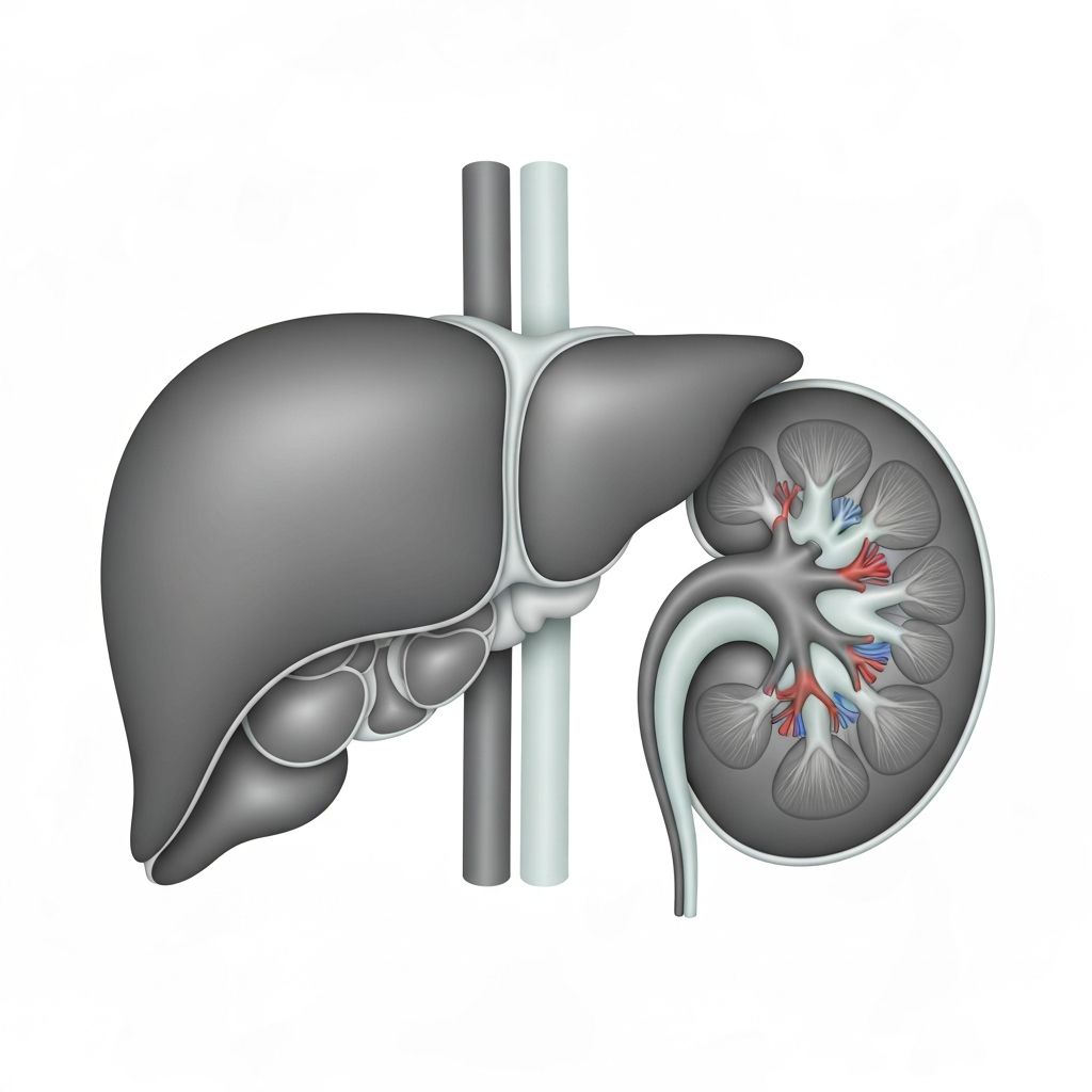 Human liver and kidney anatomy in scientific illustration