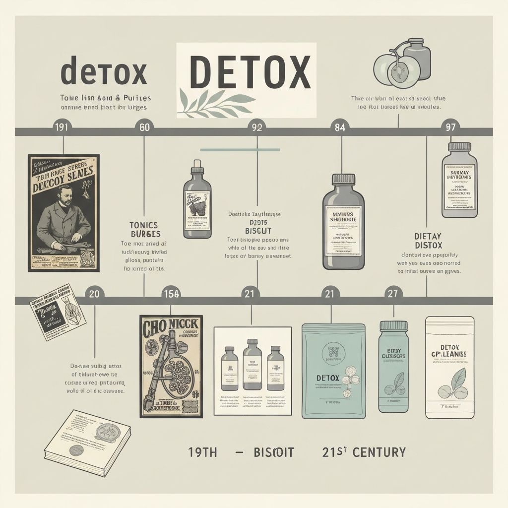 Timeline illustration showing evolution of detox marketing from 19th to 21st century